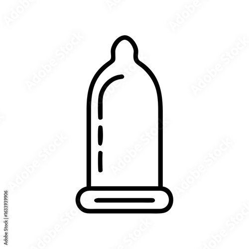 Simple line icon of a condom, symbolizing safe sex, contraception, STI prevention, and reproductive health awareness.

