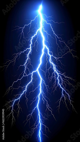 Intense vertical lightning bolt against a black background