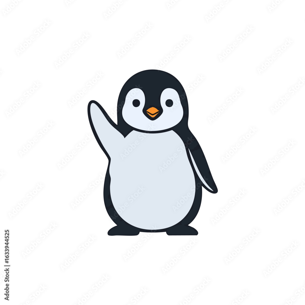 Naklejka premium Cute cartoon baby penguin icon. Flat design vector graphic illustration of an arctic bird isolated on a white background.