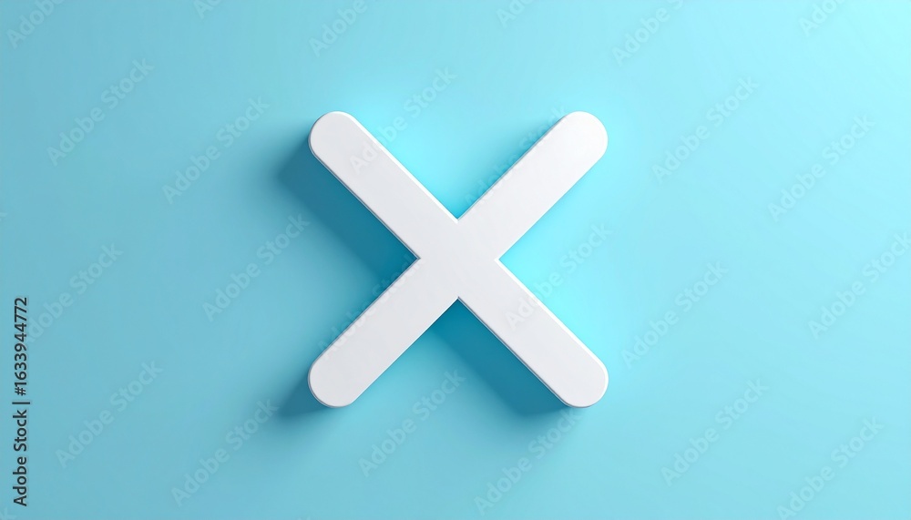 Fototapeta premium Abstract X Symbol: A minimalist, modern composition featuring a stark, white X emblem cast in sharp relief against a pastel blue canvas.