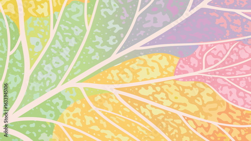 Pastel colored leaves with white veins in an abstract pattern filling the entire frame view image