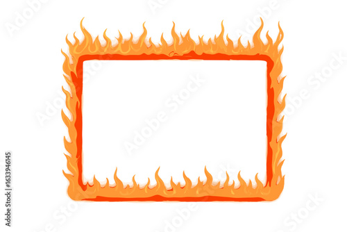 Fiery flames border frame vector, burning hot fire edge graphic, realistic blazing flame outline, transparent background illustration for banners, posters, warning signs, decoration