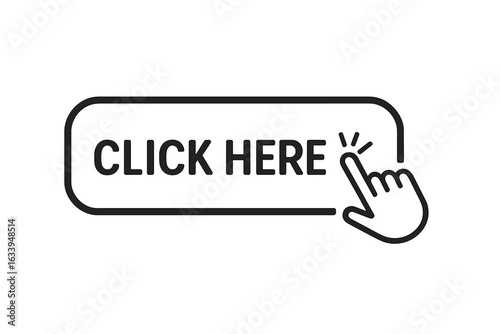 Click Here Button Outline Icon. Hand Cursor Tapping Rectangular Call to Action Banner. Web UI Symbol for Website, Landing Page, App Interface, Digital Marketing, Online Interaction, Ecommerce Concept