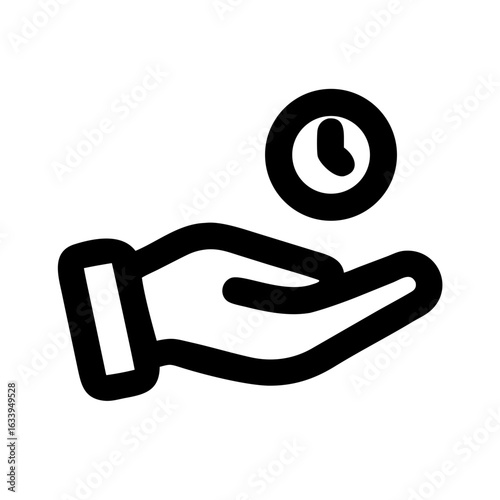 A simple illustration of a hand holding a clock representing time management and productivity concept