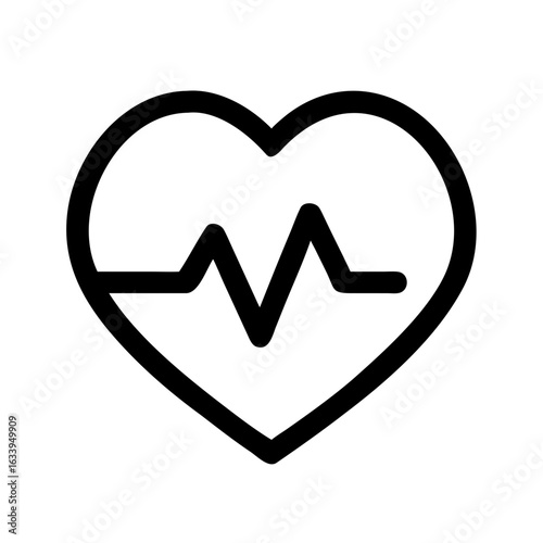 Heart outline containing a zigzag line representing a heartbeat in a simple black and white design