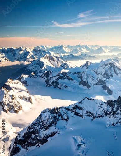 Snowy mountain range, aerial view
