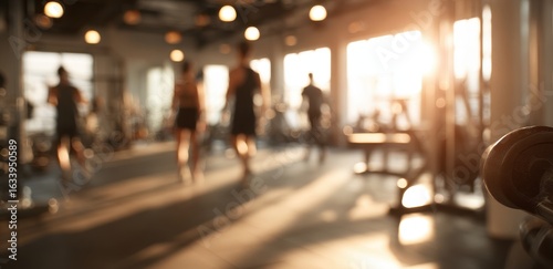 Blurred gym interior, people working out (2)