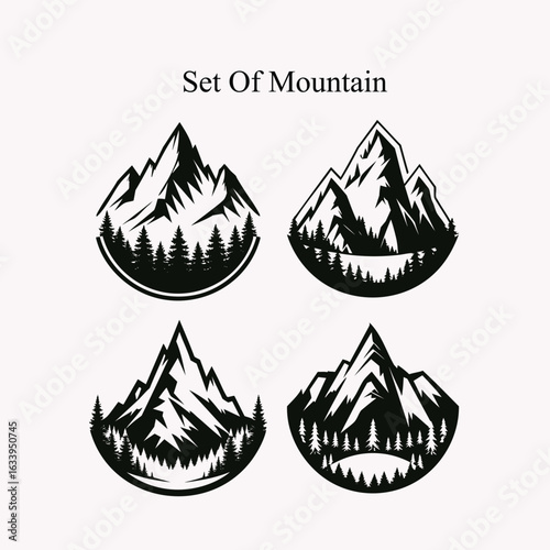 Mountain silhouette set. Rocky mountains icon or logo collection. Vector illustration.
