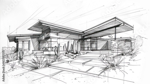 Architectural sketch of a modern house design.  
