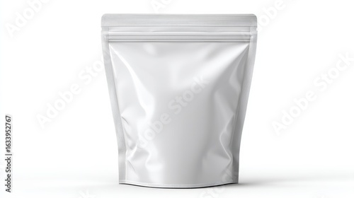 A blank, resealable stand-up pouch bag displayed on a white background, ideal for packaging various products