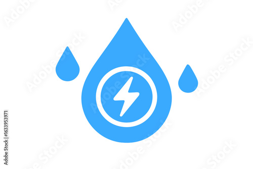 Blue Water Drop Energy Icon, Electric Charge and Electrolyte Symbol, Hydration, Clean Energy, Renewable Power, Water Utility, Sustainability, Transparent Vector Illustration, Eco Technology
