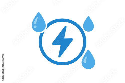 Hydration Electrolyte Energy Icon, Blue Power Bolt with Water Drops, Electrolyte Balance, Energy Drink, Fitness Supplement, Sports Hydration Symbol, Vector Isolated Illustration