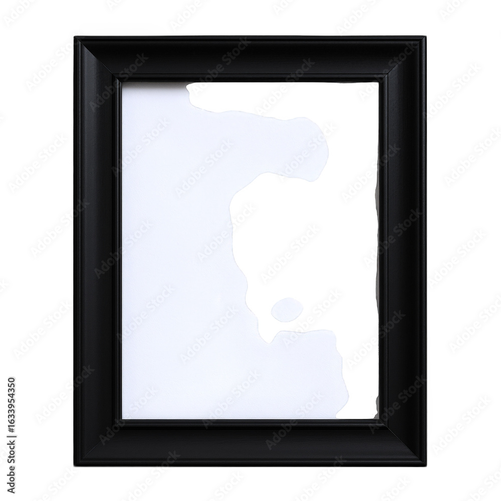 Fototapeta premium Abstract Black Ink Spill Effect on White Paper Within a Modern Black Picture Frame