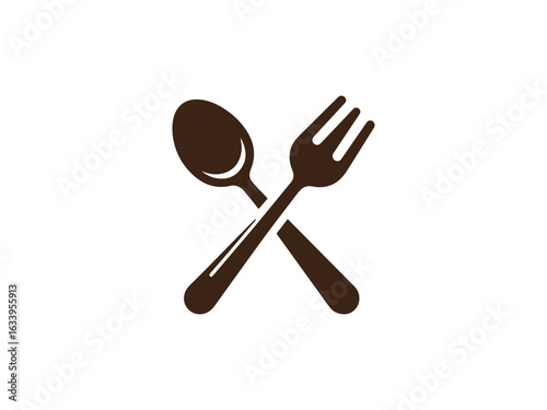 Crossed Spoon and Fork Silhouette on White Background