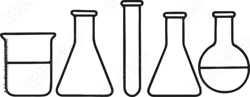 line drawing sketch of laboratory glassware items set vector art illustration