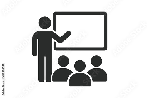 Business presentation training icon, seminar instructor teaching classroom workshop, conference audience meeting, education lecture, coaching, manager leader briefing vector illustration