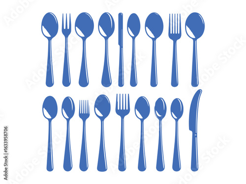 Set of kitchen spoon utensils and knives vector illustration for cooking and dining design