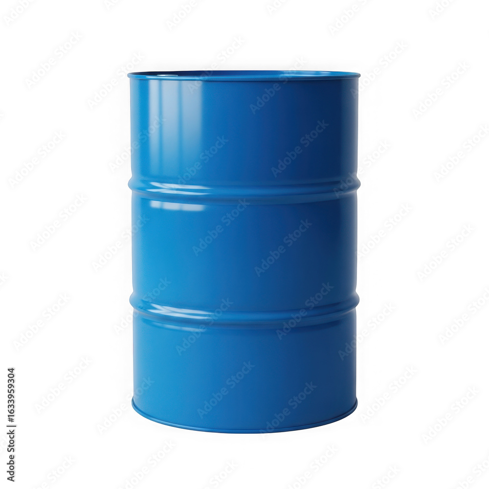 A single blue metal barrel is isolated on a transparent background for industrial chemical or petroleum storage and transportation A single blue metal barrel is isolated on a transparent background for industrial chemical or petroleum storage and transportation