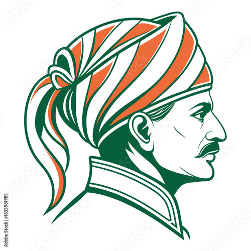 Stylized Indian Man Profile with Tricolor Turban vector