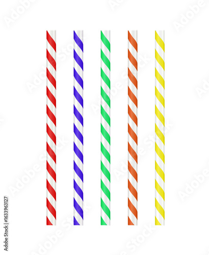 Realistic paper straw mock up template on isolated white background. Flexible bar liquid sucking accessories. Tubes for juice or soda. Vector