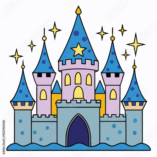 Illustration vectorielle de rose châteaux médiévaux de princesse dans un conte de fées