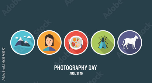 Photography Day Icon Set Diverse Subject Collection