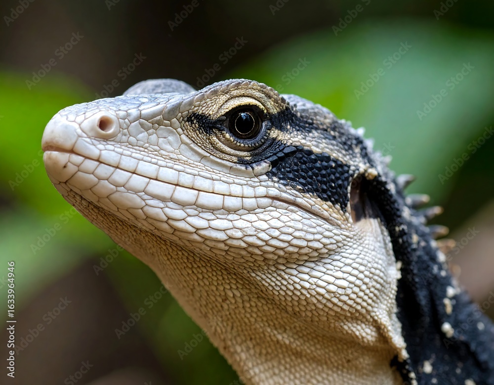 Obraz premium Close-up of a reptile's head, showcasing intricate scales and a watchful gaze