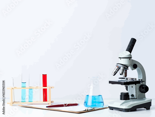 🔬 An optical microscope, a key scientific instrument, stands on a white laboratory table, a vital tool for research and education in medicine and biology