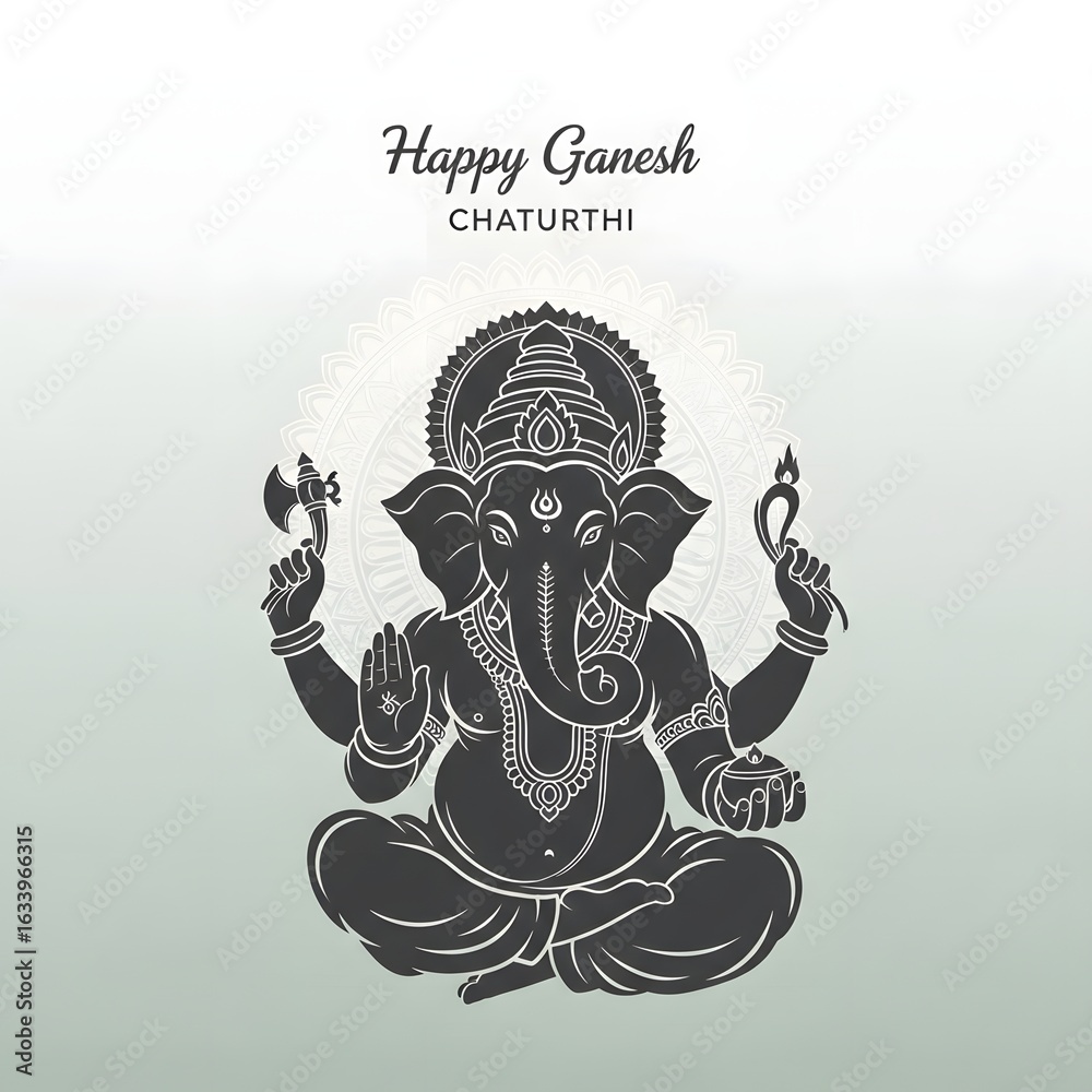 Obraz premium Illustration of ganesh chaturthi with a black and white depiction of lord ganesha in a seated pose