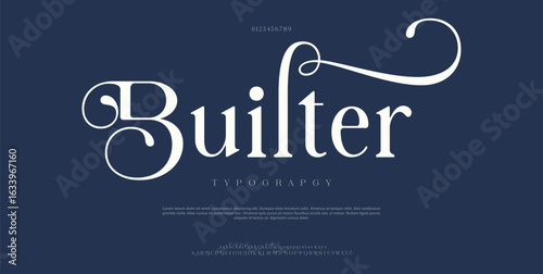 Builter Classy elegant font, vintage type or luxury premium typeface, vector English royal alphabet. Classic typography in modern or old art deco style, serif letters for modern or retro poster font