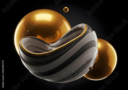 This image showcases a stunning 3D abstract composition, set against a stark black background. 