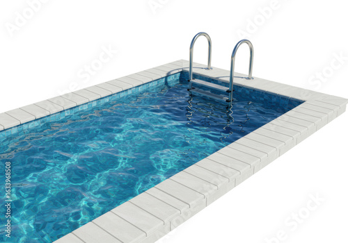 Isolated Empty Swimming Pool with Blue Tiles and White Coping