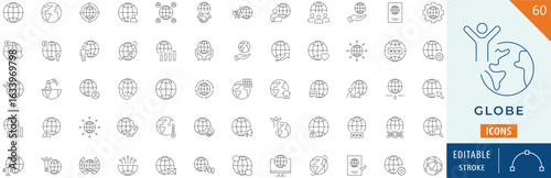 Globe icon collection set. Editable stroke.