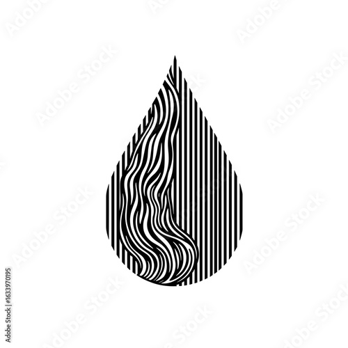 Abstract black and white water drop icon, symbolism of purity and fluidity