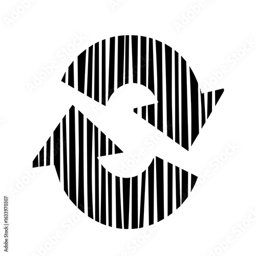 Black and white looping arrows silhouette – upcycle concept, sustainability, recycling