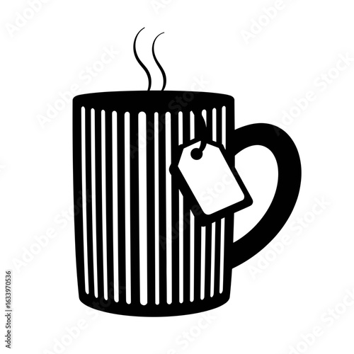 Abstract mug with teabag tag silhouette, concept of modern tea design