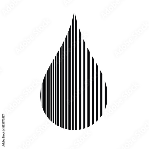 Black and white water droplet icon with vertical lines, symbol of hydration and purity