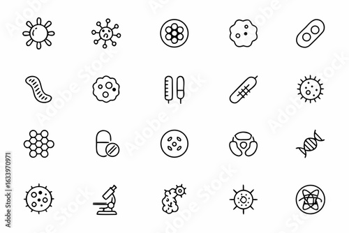 Bacteria and Microorganism Icon Pack – Clean Vector Line Art for Medical, Science, and Education Use