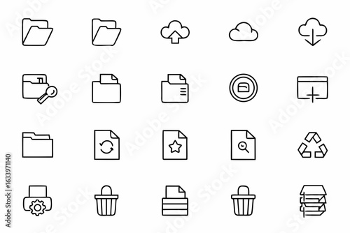 Digital File Management Icon Pack – Clean Vector Set for Cloud Storage, Sharing, and Organization