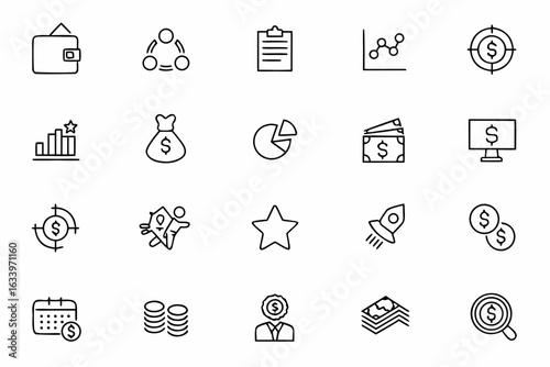 Employee Compensation Vector Set – Minimal Icons for Salary Management and Human Resources