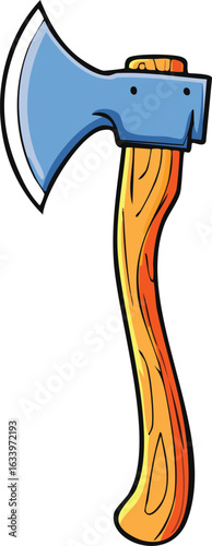 A cartoon illustration of a blue and orange axe.