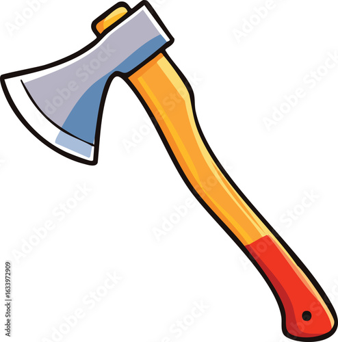A cartoon illustration of a single axe with a wooden handle, ready for chopping.