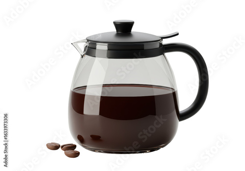 Konstfotografi Isolated Glass Coffee Pot with Coffee Beans on White