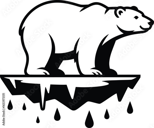 Vector Endangered Polar Bear: A Melting Glacier and Climate Change.

