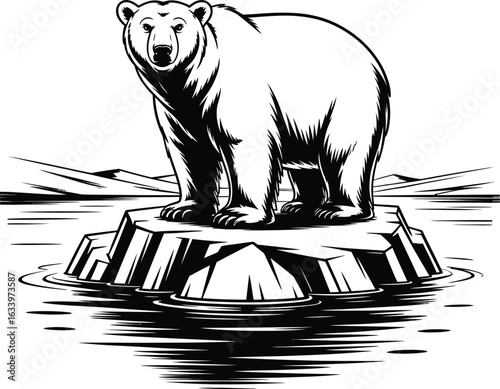 Vector Endangered Polar Bear: A Melting Glacier and Climate Change.

