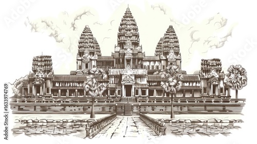 Monochrome sketch of Angkor Wat
