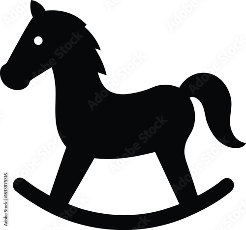 The illustration shows a brown farm horse with a wild mane and tail, designed as a simple cartoon vector silhouette
