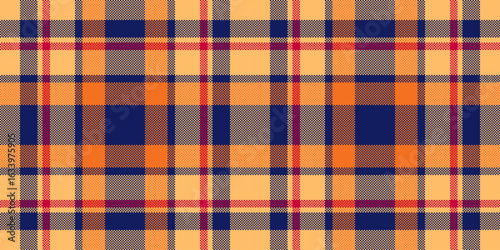 Vibrant autumnal plaid pattern in warm orange, navy, and red hues.  Perfect for fallthemed designs, textile prints, or website backgrounds.
