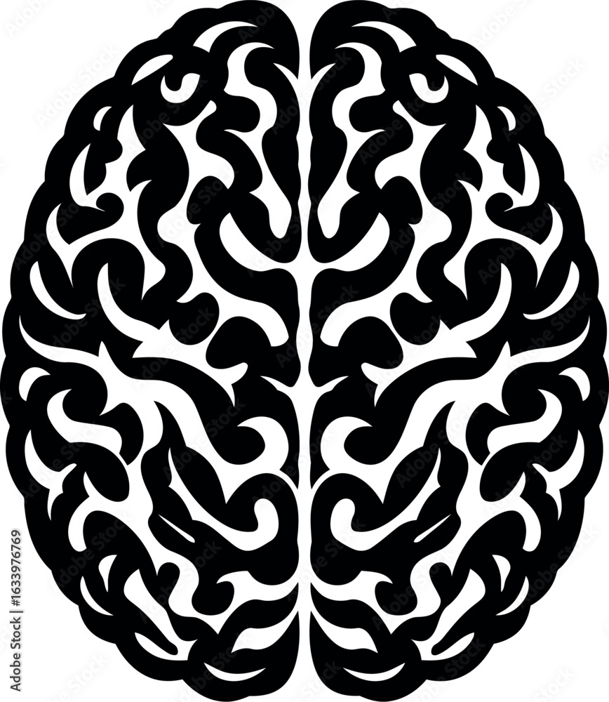 Fototapeta premium Abstract brain silhouette neural network black and white