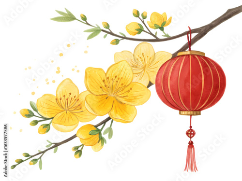 Vietnamese New Year: Apricot Blossoms and Lantern